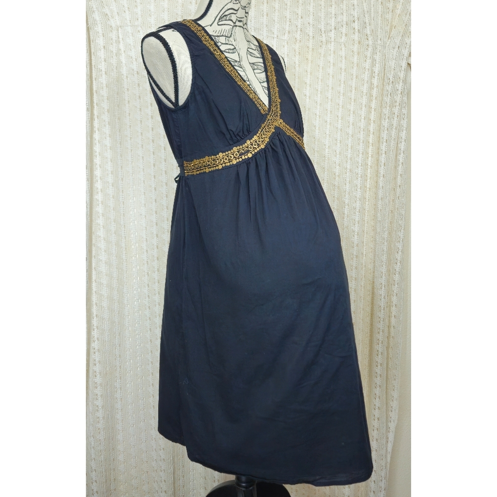Motherhood Maternity Black Bronze Beaded Cotton Dress Size Medium